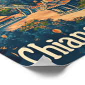 チェンマイタイランドヴィンテージトラベルイラストレーション ポスター (角)