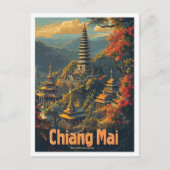 チェンマイタイランドヴィンテージトラベルイラストレーション ポストカード (正面)