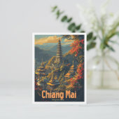 チェンマイタイランドヴィンテージトラベルイラストレーション ポストカード (スタンド正面)