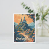 チェンマイタイランドヴィンテージトラベルイラストレーション ポストカード (スタンド正面)