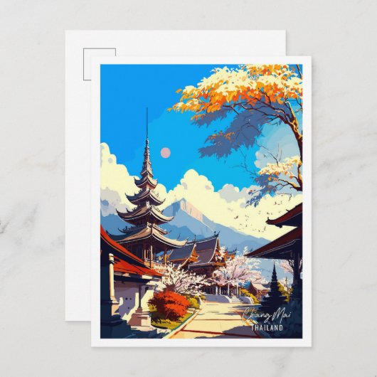 チェンメイタイランドヴィンテージトラベルイラストレーション ポストカード (正面/裏面)