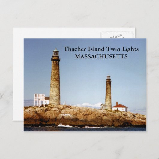 チェーサー島ツインライト、マサチューセッツ州のポストカード ポストカード (正面/裏面)