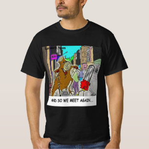 チェーソー vs 木の面白いコミック「困った」 tシャツ