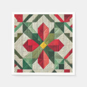 チェーターキルトジオメトリポインセティタデクーページ スタンダードカクテルナプキン (正面)