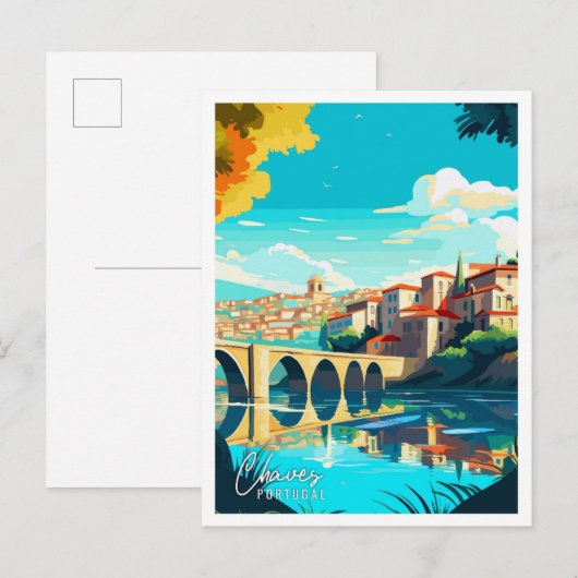 チェーブスポルトガルアートヴィンテージ旅行イラストレーション ポストカード (正面/裏面)
