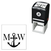 チェーンいかり結婚カップルの2イニシャルモノグラム セルフインキングスタンプ (インサイチュ)