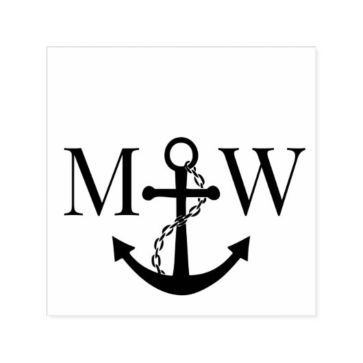 チェーンいかり結婚カップルの2イニシャルモノグラム セルフインキングスタンプ (デザイン)