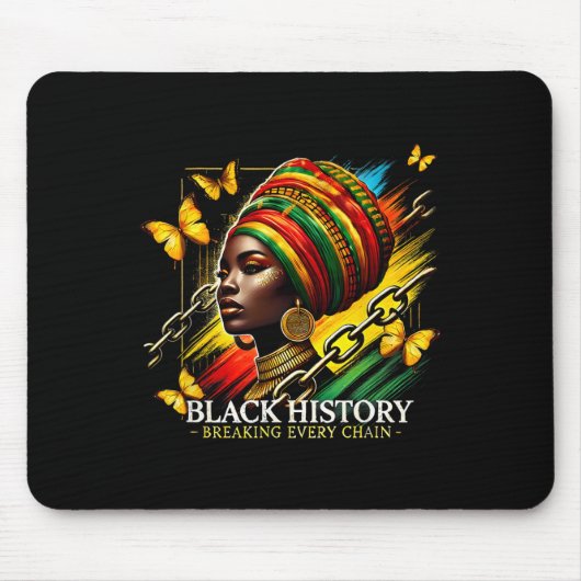 チェーンごとに黒い歴史の月を破る女性Bla マウスパッド (正面)