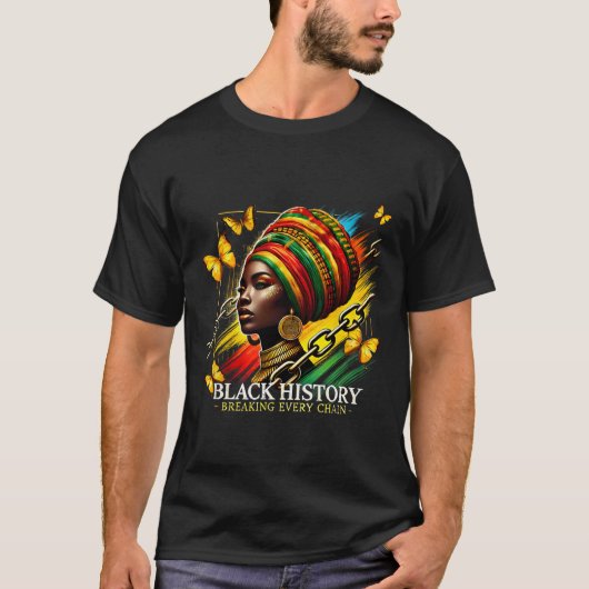 チェーンごとに黒い歴史の月を破る女性Bla Tシャツ (正面)