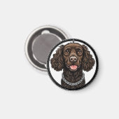 チェーンと装飾円を持つ茶色の犬 マグネット (正面/裏面)