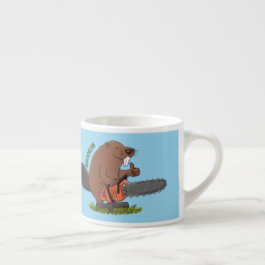 チェーンソーおもしろいガのユーモアを持つビーバー エスプレッソカップ (右)