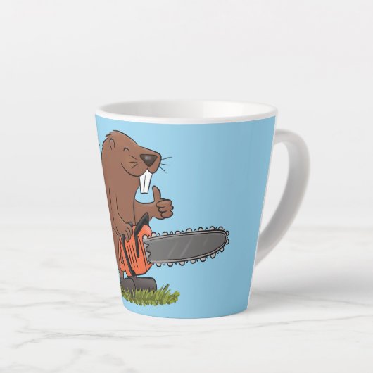 チェーンソーおもしろいガのユーモアを持つビーバー カフェラテマグ (右アングル)