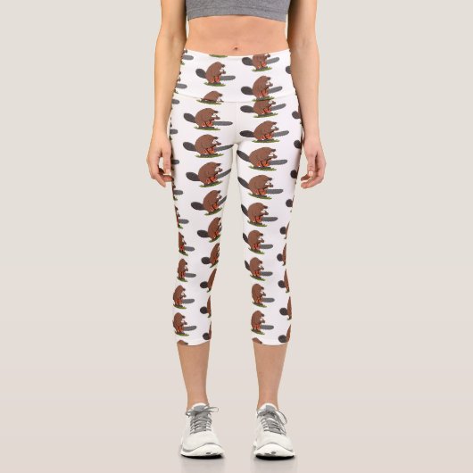 チェーンソーおもしろいガのユーモアを持つビーバー カプリレギンス (正面)