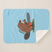 チェーンソーおもしろいガのユーモアを持つビーバー シェルパブランケット (正面(横))