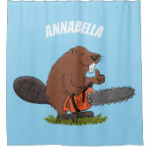 チェーンソーおもしろいガのユーモアを持つビーバー シャワーカーテン (正面)