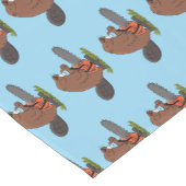 チェーンソーおもしろいガのユーモアを持つビーバー ショートテーブルランナー (コーナー)