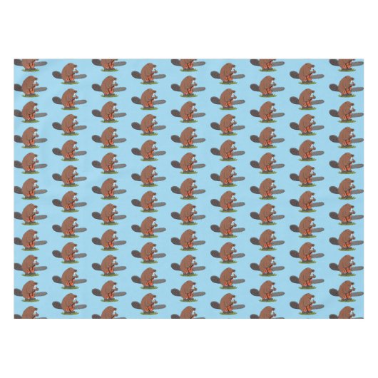 チェーンソーおもしろいガのユーモアを持つビーバー テーブルクロス (正面(横))