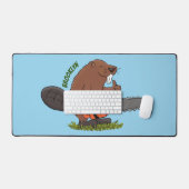 チェーンソーおもしろいガのユーモアを持つビーバー デスクマット (キーボード&マウス)