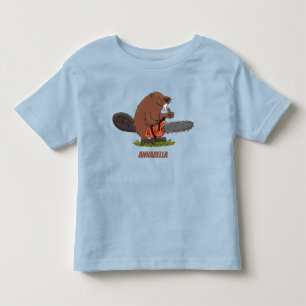 チェーンソーおもしろいガのユーモアを持つビーバー トドラーTシャツ