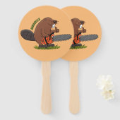 チェーンソーおもしろいガのユーモアを持つビーバー ハンドファン (正面&裏面)