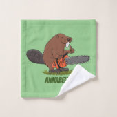 チェーンソーおもしろいガのユーモアを持つビーバー バスタオルセット (ウォッシュタオル)