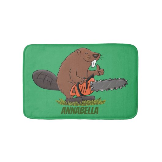 チェーンソーおもしろいガのユーモアを持つビーバー バスマット (正面)