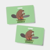 チェーンソーおもしろいガのユーモアを持つビーバー バッジ (表裏)