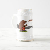 チェーンソーおもしろいガのユーモアを持つビーバー ビールジョッキ (正面左)
