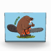 チェーンソーおもしろいガのユーモアを持つビーバー フォトブロック (正面)