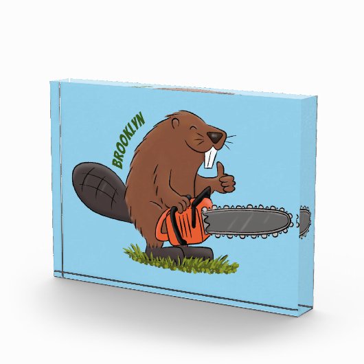 チェーンソーおもしろいガのユーモアを持つビーバー フォトブロック (右)