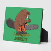 チェーンソーおもしろいガのユーモアを持つビーバー フォトプラーク (側面)