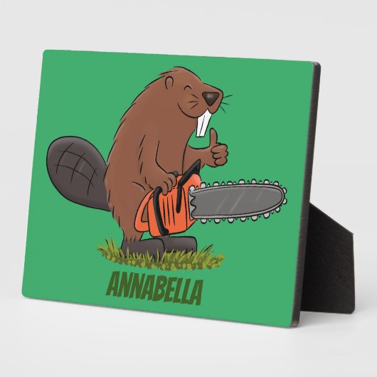 チェーンソーおもしろいガのユーモアを持つビーバー フォトプラーク (側面)