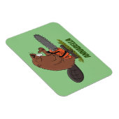 チェーンソーおもしろいガのユーモアを持つビーバー マグネット (右側)