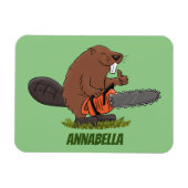 チェーンソーおもしろいガのユーモアを持つビーバー マグネット (横)