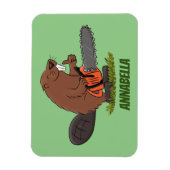 チェーンソーおもしろいガのユーモアを持つビーバー マグネット (縦)