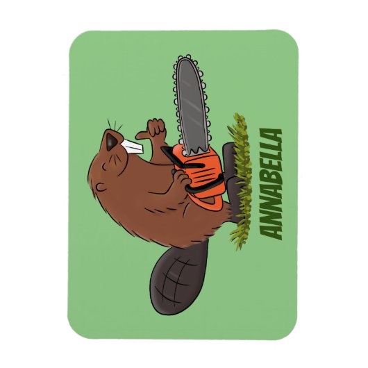 チェーンソーおもしろいガのユーモアを持つビーバー マグネット (縦)