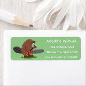 チェーンソーおもしろいガのユーモアを持つビーバー ラベル (インサイチュ)