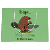 チェーンソーおもしろいガのユーモアを持つビーバー ラージペーパーバッグ (正面)