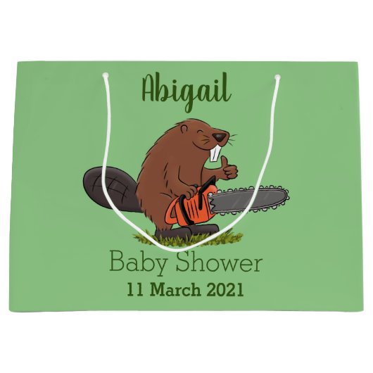 チェーンソーおもしろいガのユーモアを持つビーバー ラージペーパーバッグ (正面)