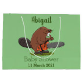 チェーンソーおもしろいガのユーモアを持つビーバー ラージペーパーバッグ (裏面)