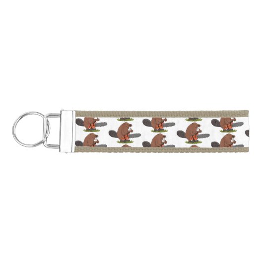 チェーンソーおもしろいガのユーモアを持つビーバー リストバンドキーホルダー (鍵左)