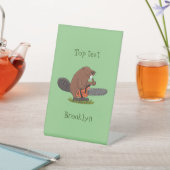 チェーンソーおもしろいガのユーモアを持つビーバー 台座サイン (インサイチュ)