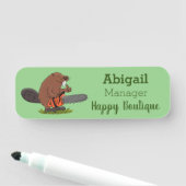 チェーンソーおもしろいガのユーモアを持つビーバー 名札 (インサイチュ)