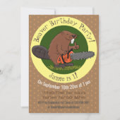 チェーンソーおもしろいガのユーモアを持つビーバー 招待状 (正面)