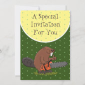 チェーンソーおもしろいガのユーモアを持つビーバー 招待状 (裏面)