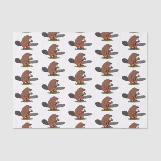 チェーンソーおもしろいガのユーモアを持つビーバー 薄葉紙 (正面)