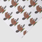 チェーンソーおもしろいガのユーモアを持つビーバー 薄葉紙 (詳細)