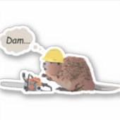 チェーンソーと安全ヘルメット付きブラウンビーバー シール (正面)