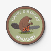チェーンソーの誕生日おもしろいのビーバー ペーパープレート (正面)