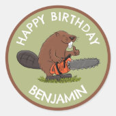 チェーンソーの誕生日おもしろいのビーバー ラウンドシール (正面)